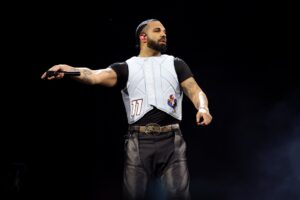 LONDON, ENGLAND - JULY 12: (EDITORIAL USE ONLY) Drake performs live on stage during day two of Wireless Festival 2025 at Finsbury Park on July 12, 2025 in London, England. Drake is headlining an unprecedented all three nights of Wireless Festival.